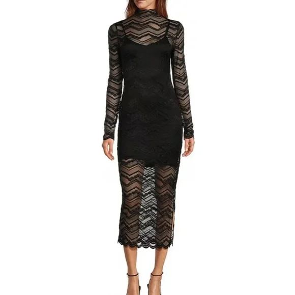 chinese dress ladies Backless Black Lace Long Sleeve Turtleneck Dress Seduction S / Black main image 0